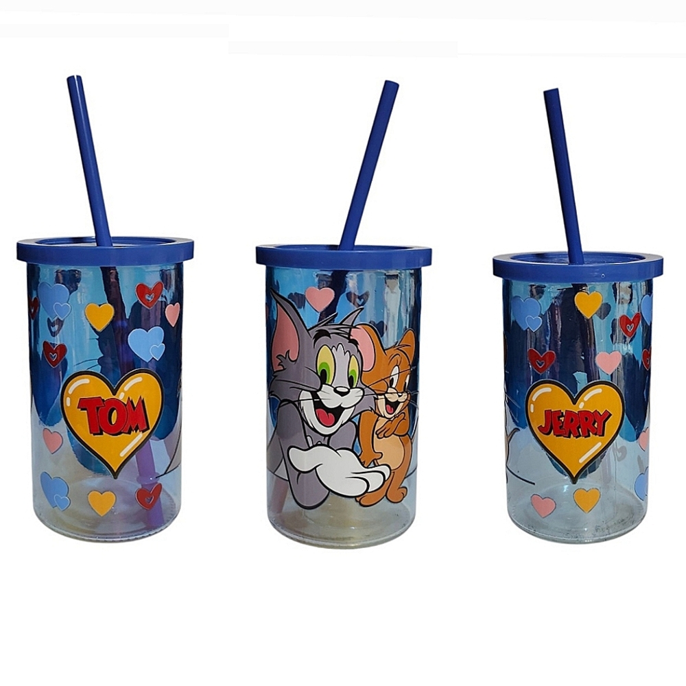 Tom And Jerry Blue Glass Tumbler Cup 16oz